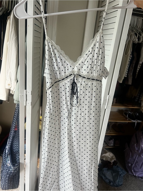 Hollister Dresses & Skirts - Hollister White Polka Dot Lace-Trim Slip Dress with Black Dots